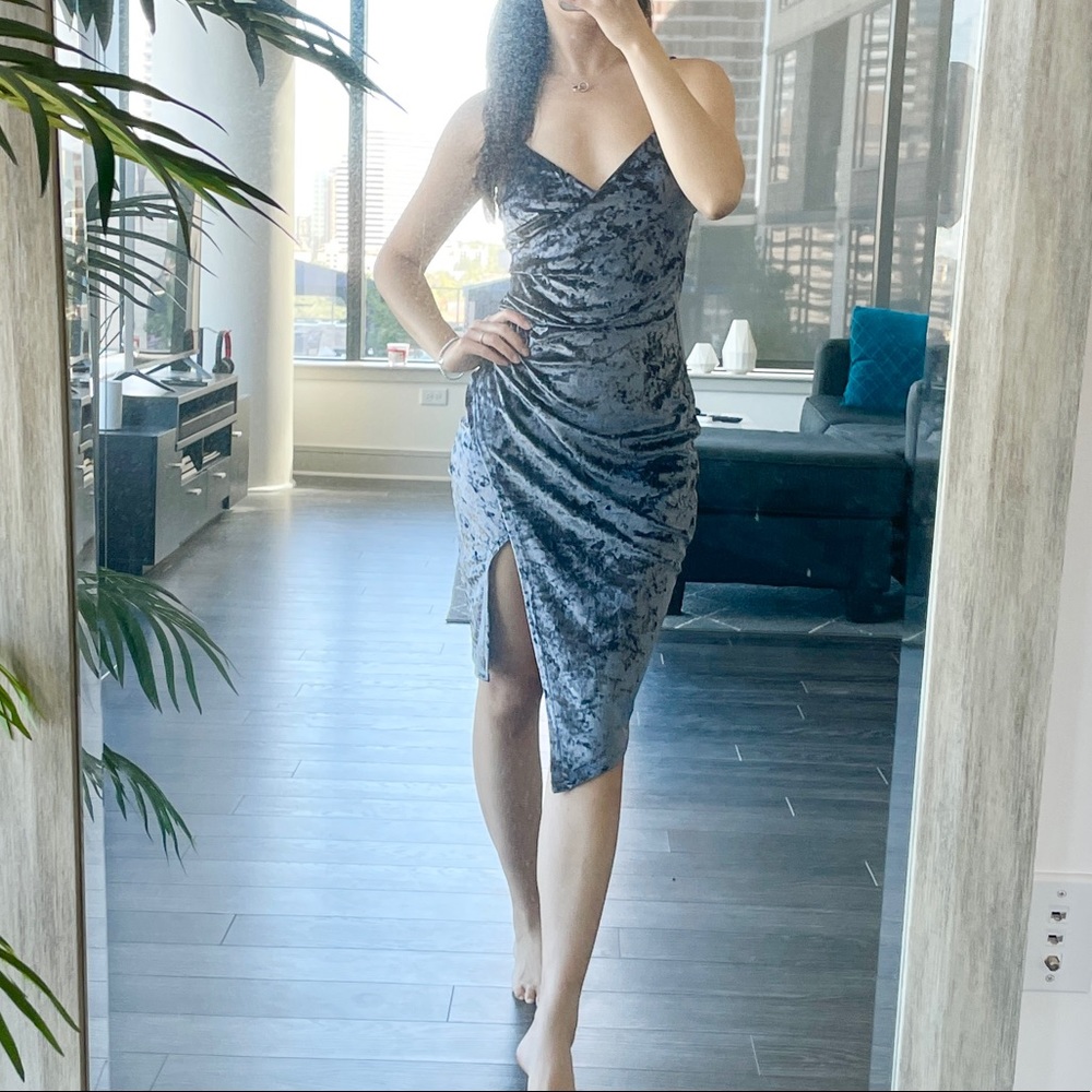 Silver velour asymmetrical dress